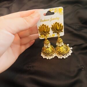Gold Lotus Jhumka Earrings